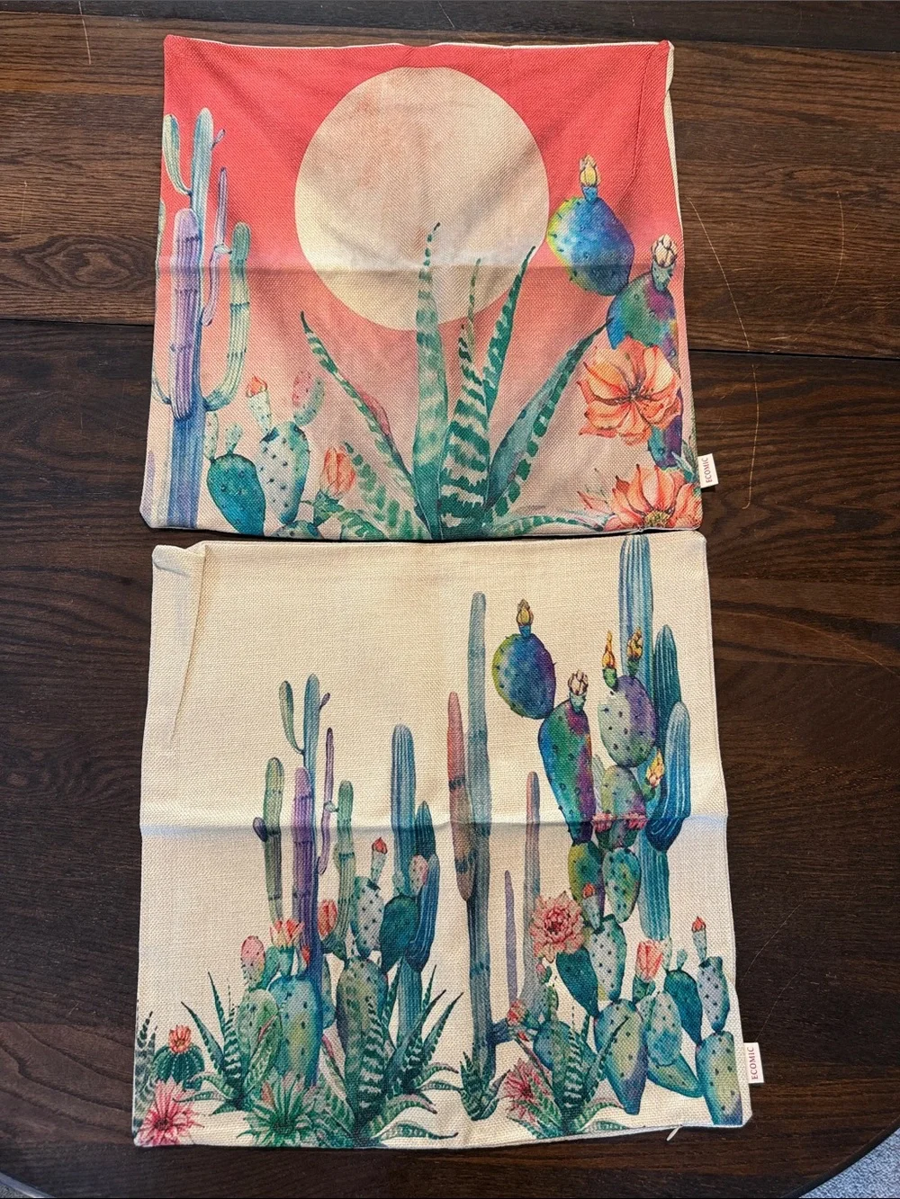 Watercolor Cactus Pillow Cover - Coral & Cream Sun